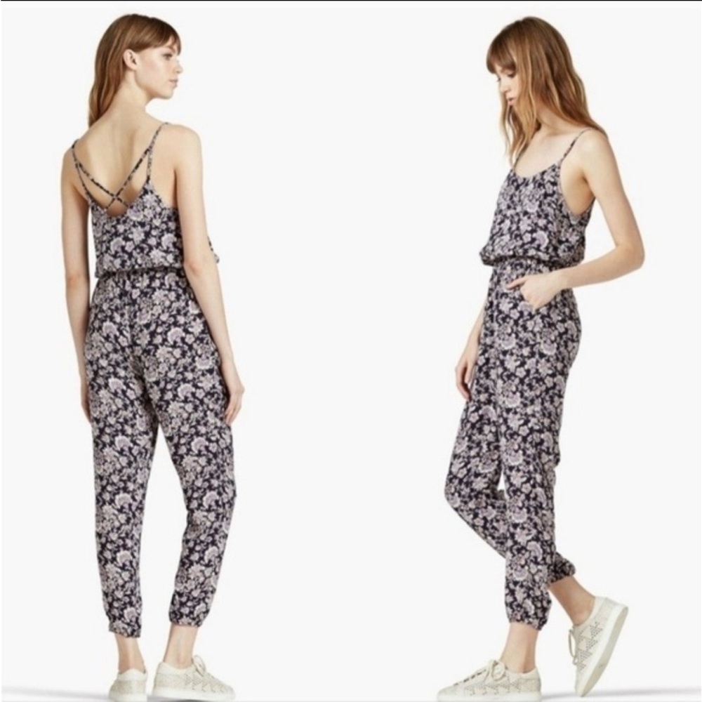 Lucky Brand Jumpsuit Womens Size L Halter Floral Sleeveless Pockets Strappy